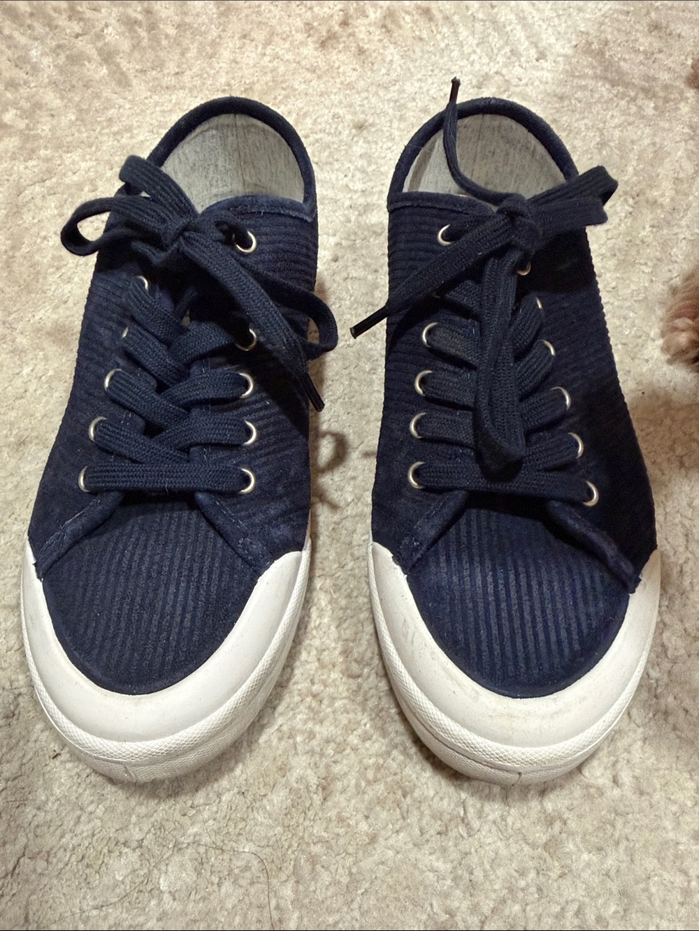 rag & bone Navy Corduroy Lace-Up Sneakers with White Soles